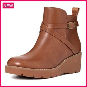 Wedge Ankle Boots Platform Lug Sole Buckle Side Zipper Booties